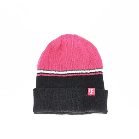 T-Mobile Reversible Unisex One Size Magenta & Black Knit Beanie Winter Hat - New - Picture 5 of 13